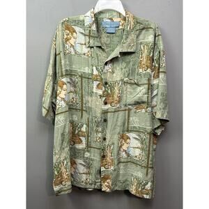 Bermuda Bay Silk‎ Hawaiian Shirt Mens XXL Green Beach Surf Camp Short Sleeve